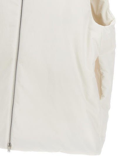 Hooded Vest by Jil Sander for men in nylon & polyester white features a enviable silhouette, elegantly detailed with a enviable and functional pockets, hooded & insulated for a enviable finish.