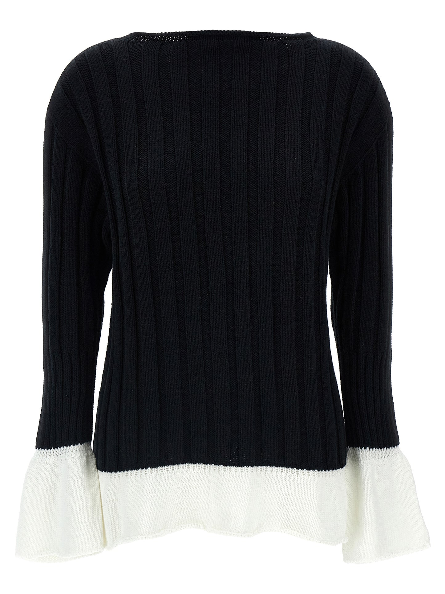 Cardigan by Issey Miyake for women in cotton bicolour, black & white features a nuanced silhouette with a refined round neckline and nuanced long-sleeve detailing for a sophisticated look.