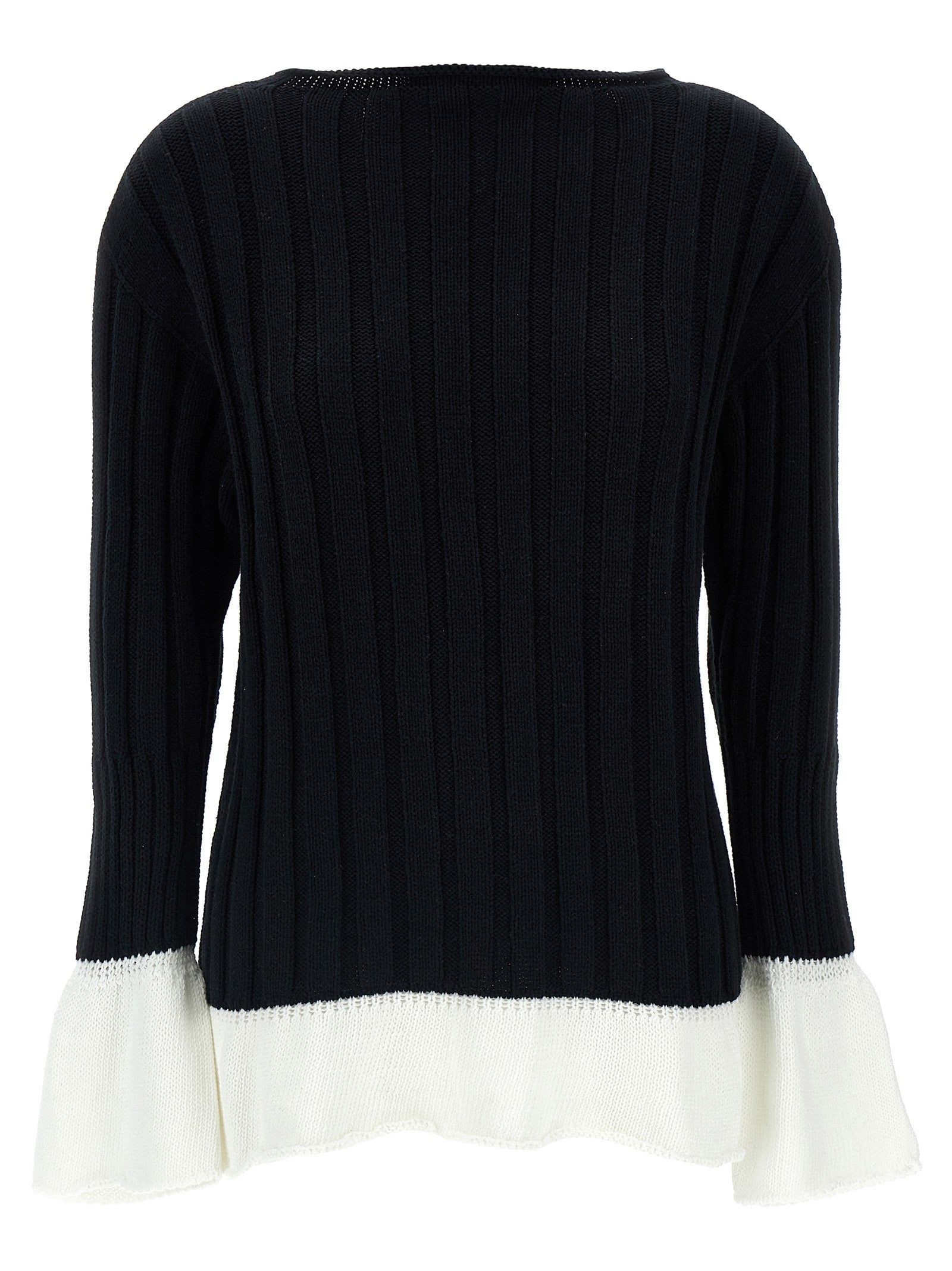 Cardigan by Issey Miyake for women in cotton bicolour, black & white features a nuanced silhouette with a refined round neckline and nuanced long-sleeve detailing for a sophisticated look.