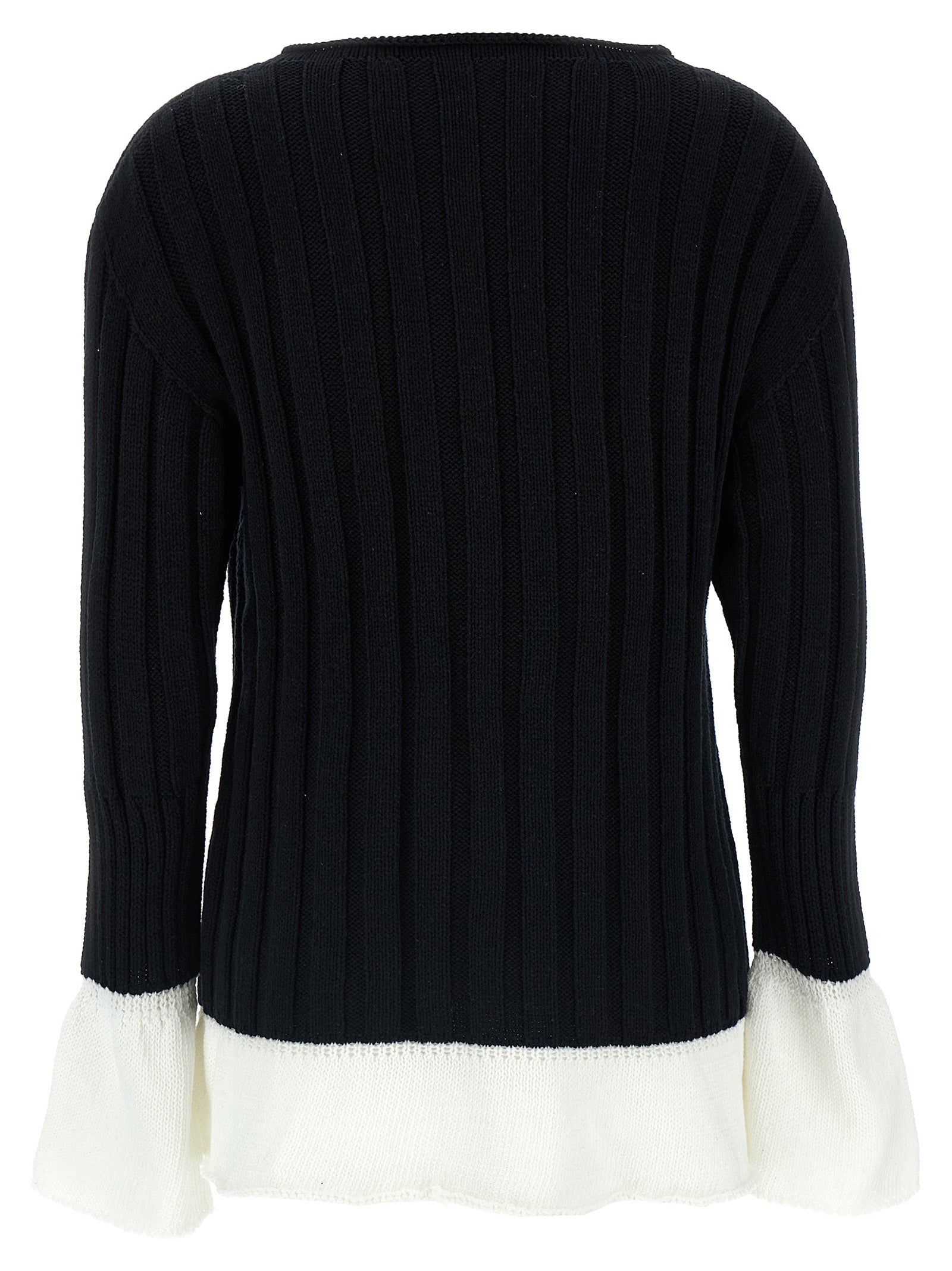Cardigan by Issey Miyake for women in cotton bicolour, black & white showcases a captivating silhouette, artfully detailed with a captivating and round neckline for a truly sophisticated captivating look.