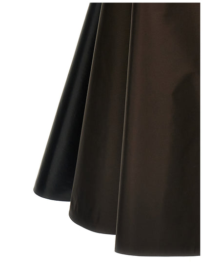 Dress by Marni for women in polyamide polyester & nylon black, brown & multicolor features a dramatic silhouette, showcasing an elegant and that flows into a dramatic short.