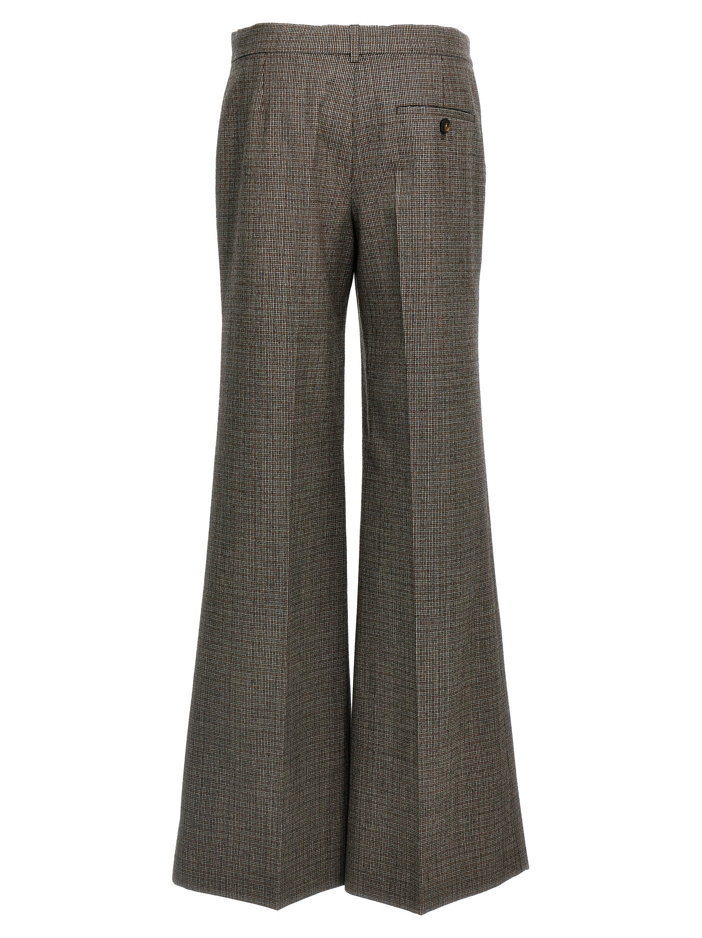 Trousers by Stella McCartney for women in wool gray & houndstooth features a tailored silhouette with a tailored flared, defined by its long and a sophisticated .