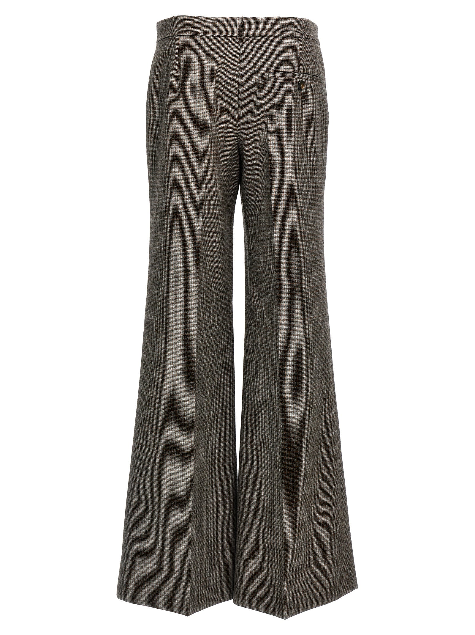 Trousers by Stella McCartney for women in wool gray & houndstooth features a tailored silhouette with a tailored flared, defined by its long and a sophisticated .