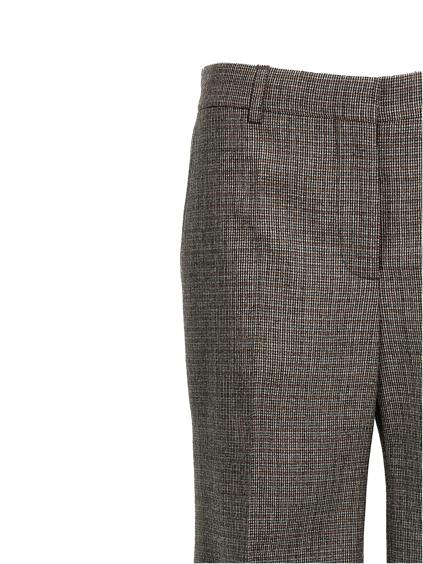 Trousers by Stella McCartney for women in wool gray & houndstooth features an sartorial silhouette, showcasing a precise flared and long with a sartorial for a refined look.