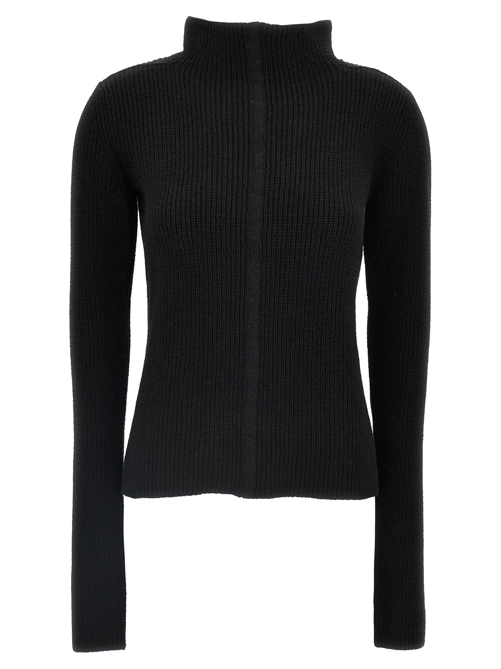 Cardigan by Rick Owens for women in cashmere black features a nuanced silhouette with a refined and nuanced long-sleeve detailing for a sophisticated look.