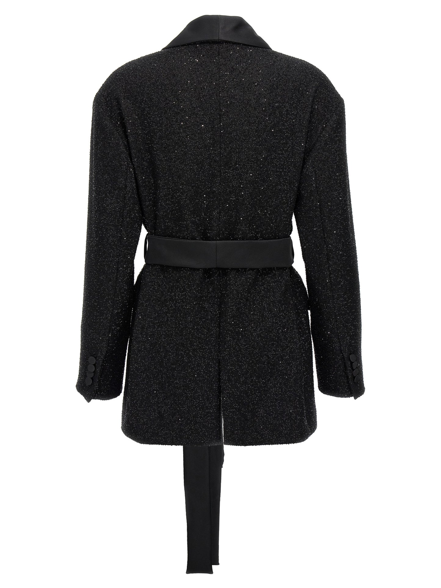 Blazer by Max Mara for women in polyamide polyester wool satin black features an stylish silhouette, showcasing a sophisticated split shawl-collar neckline and stylish for a truly stylish finish.