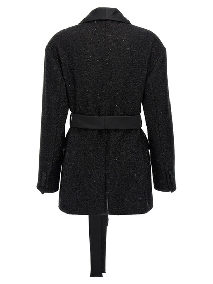 Blazer by Max Mara for women in polyamide polyester wool satin black features an stylish silhouette, showcasing a sophisticated split shawl-collar neckline and stylish for a truly stylish finish.
