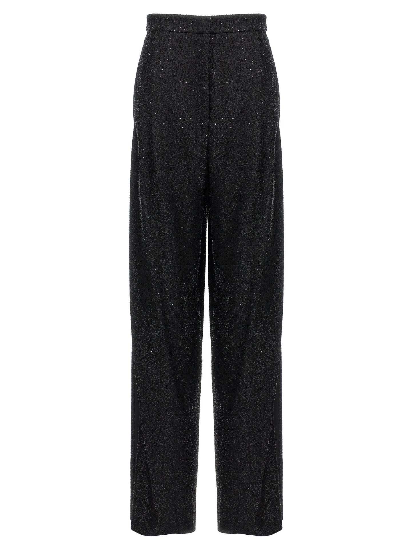 Trousers by Max Mara for women in polyester nylon wool & sequins black features an on trend silhouette, showcasing a sophisticated wide with a long and for an on trend finish.