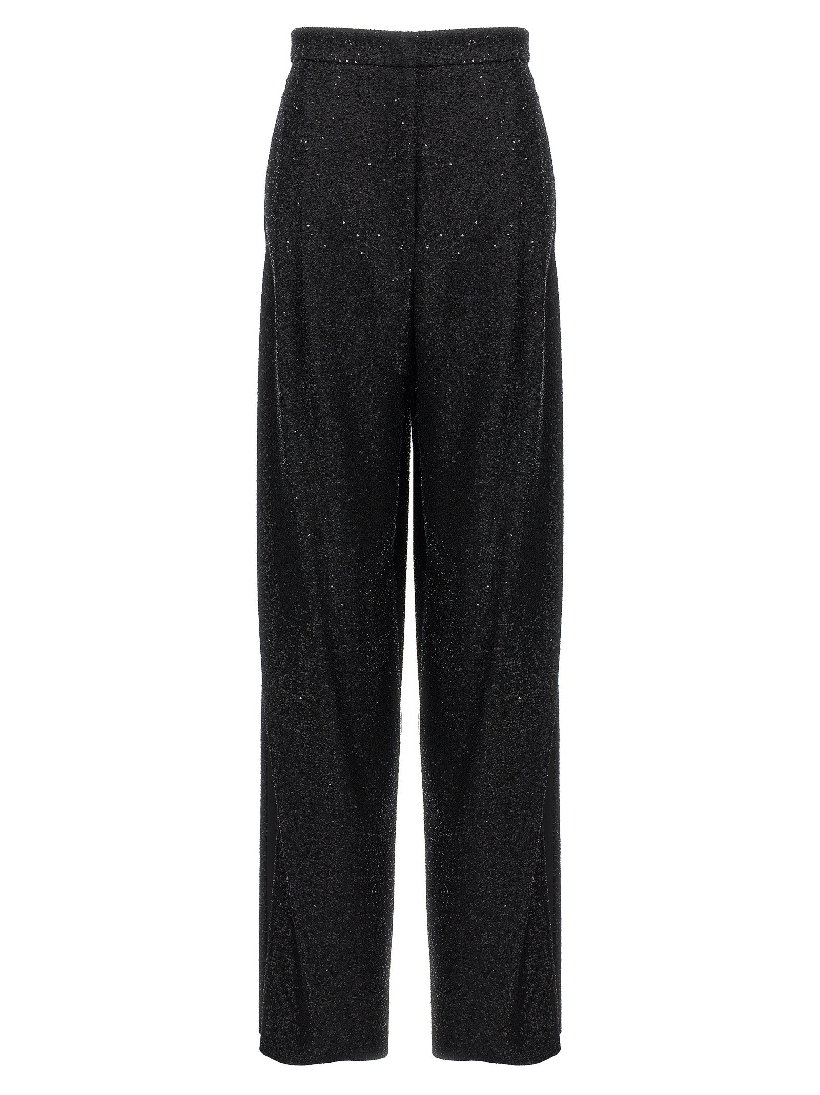 Trousers by Max Mara for women in polyester nylon wool & sequins black features an on trend silhouette, showcasing a sophisticated wide with a long and for an on trend finish.