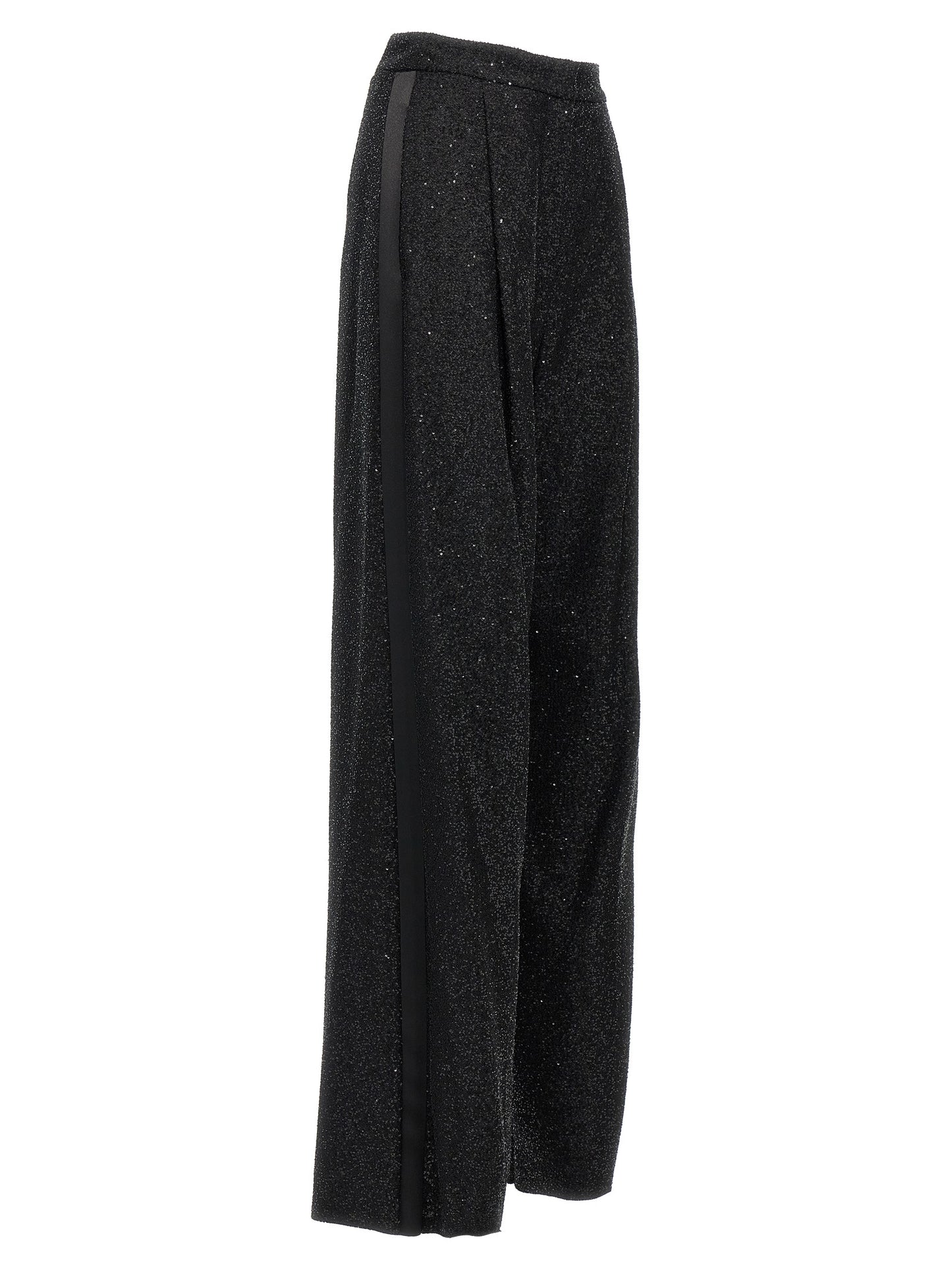 Trousers by Max Mara for women in polyester nylon wool & sequins black presents a smart silhouette, meticulously detailed with a smart wide, a smart long, and a smart .