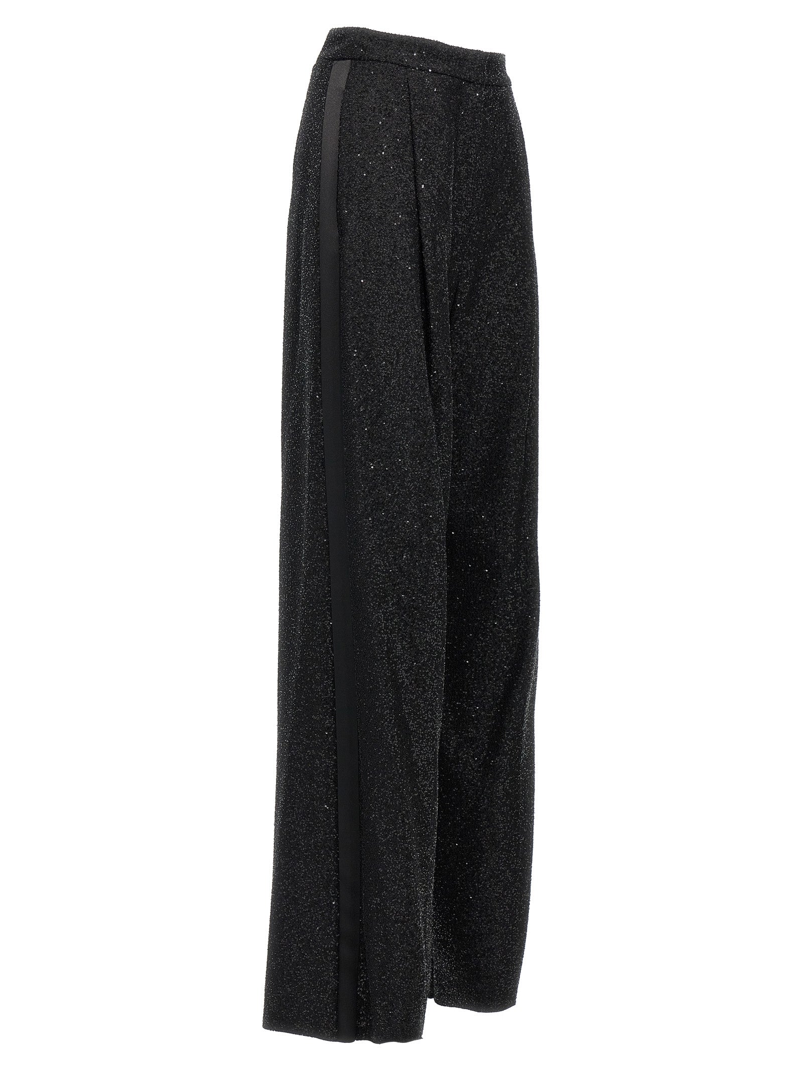 Trousers by Max Mara for women in polyester nylon wool & sequins black presents a smart silhouette, meticulously detailed with a smart wide, a smart long, and a smart .