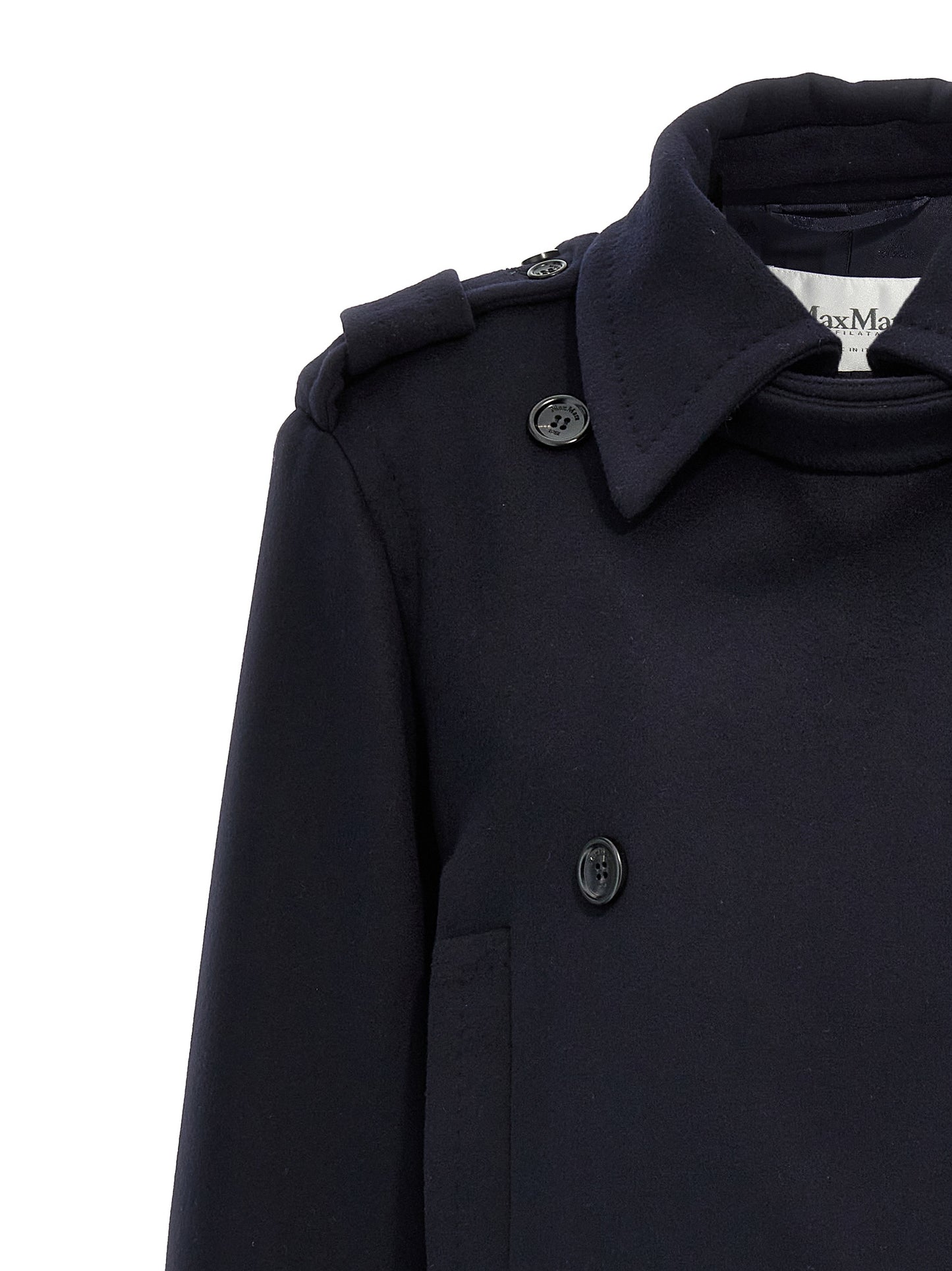 Overcoat by Max Mara for women in viscose & virgin cashmere wool blue features an voluminous silhouette, showcasing distinct pockets & insulated and a voluminous wrap neckline for a truly voluminous aesthetic.