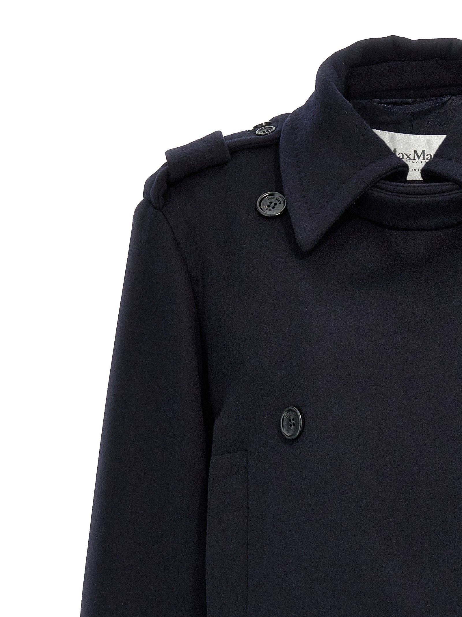 Overcoat by Max Mara for women in viscose & virgin cashmere wool blue features an voluminous silhouette, showcasing distinct pockets & insulated and a voluminous wrap neckline for a truly voluminous aesthetic.