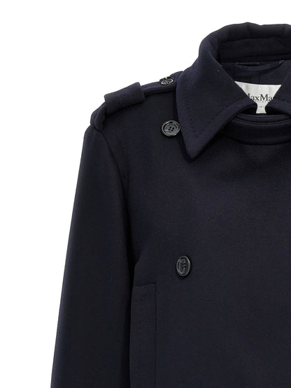 Overcoat by Max Mara for women in viscose & virgin cashmere wool blue features an voluminous silhouette, showcasing distinct pockets & insulated and a voluminous wrap neckline for a truly voluminous aesthetic.