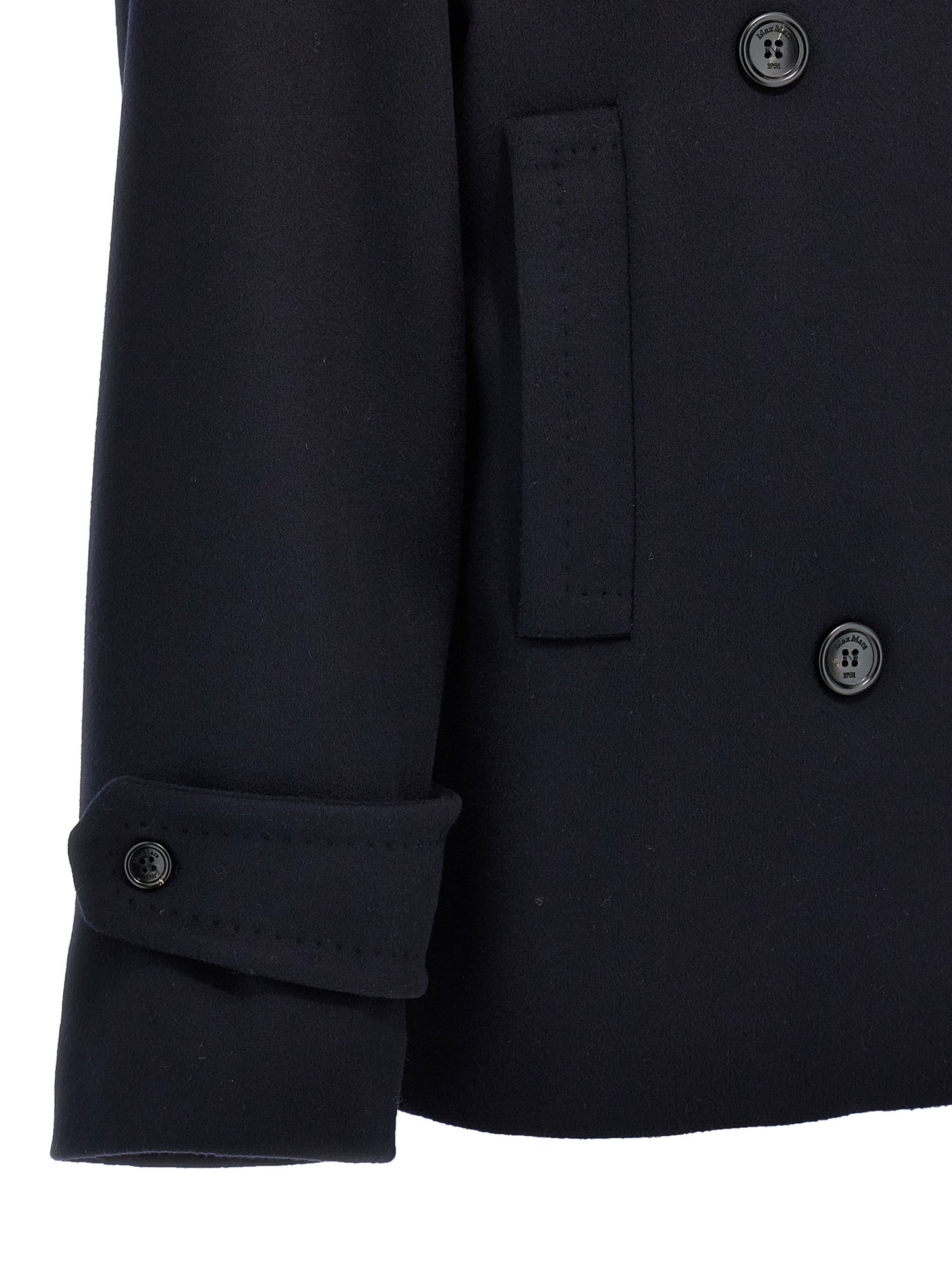 Overcoat by Max Mara for women in viscose & virgin cashmere wool blue features an satoral silhouette, showcasing a sophisticated and satoral pockets & insulated for a premium, timeless look.