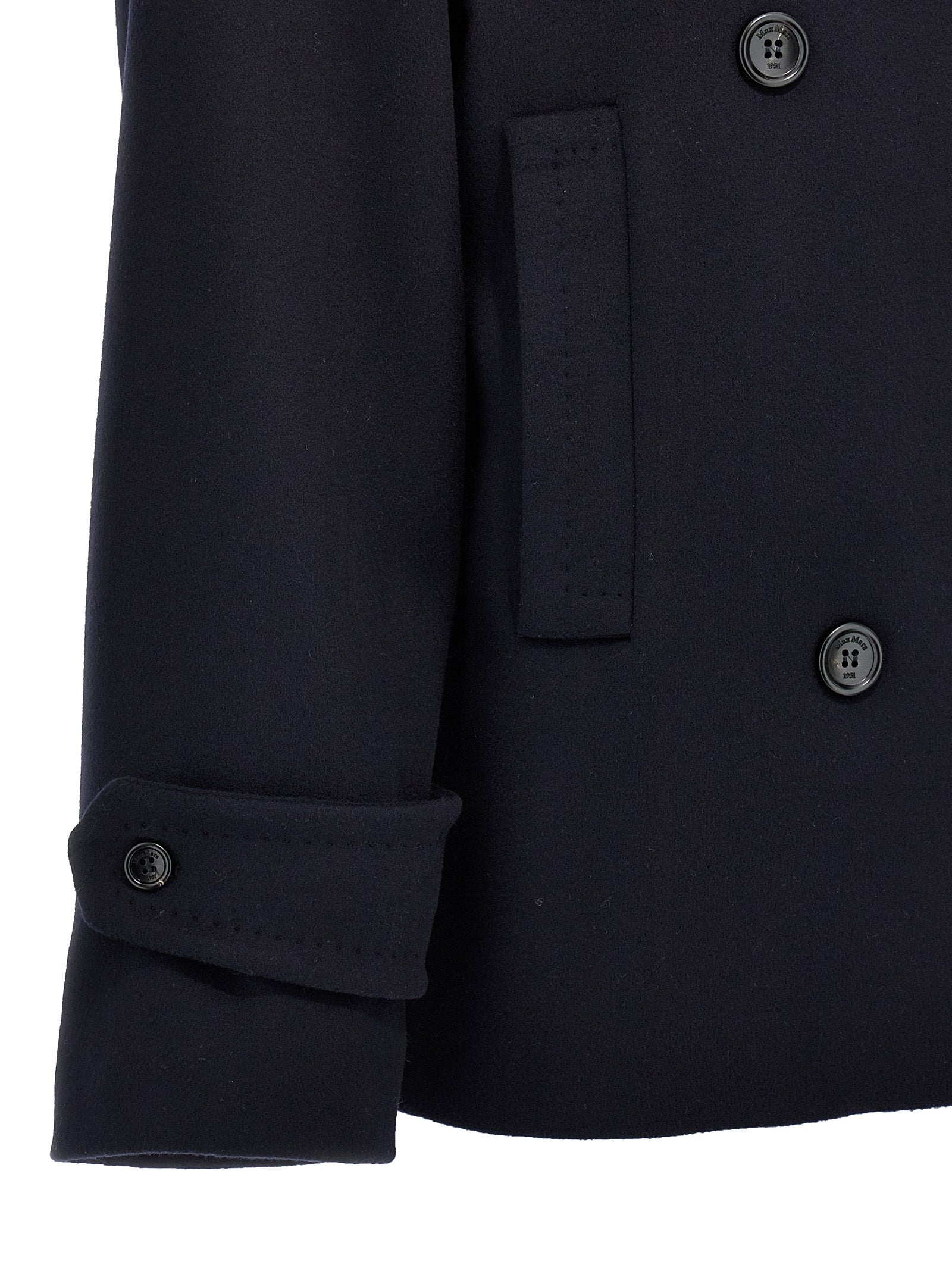 Overcoat by Max Mara for women in viscose & virgin cashmere wool blue features an satoral silhouette, showcasing a sophisticated and satoral pockets & insulated for a premium, timeless look.
