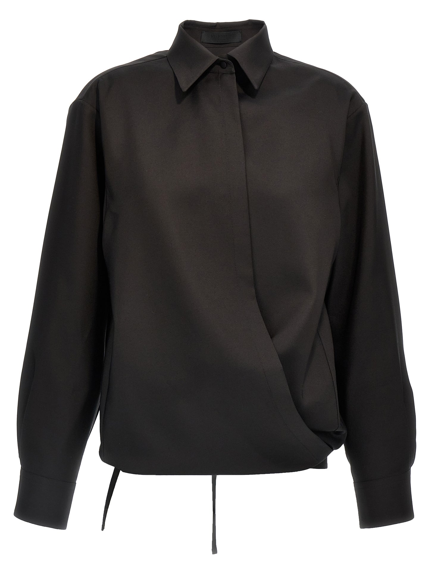Blouse by Valentino Garavani for women in mohair wool & silk black showcases a sharp silhouette, elegantly detailed with a sharp and sharp .
