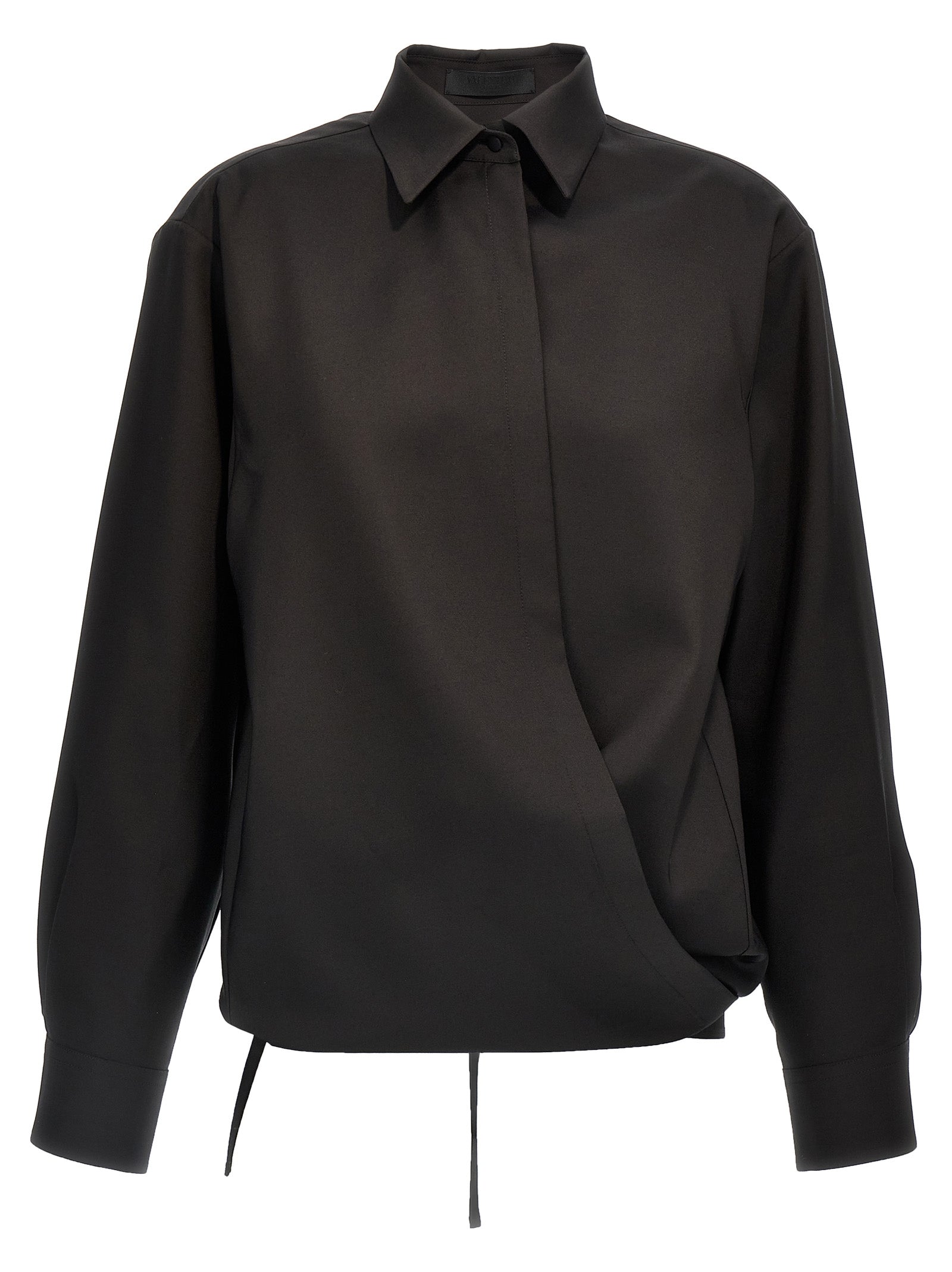 Blouse by Valentino Garavani for women in mohair wool & silk black showcases a sharp silhouette, elegantly detailed with a sharp and sharp .