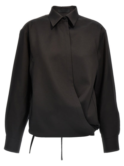 Blouse by Valentino Garavani for women in mohair wool & silk black showcases a sharp silhouette, elegantly detailed with a sharp and sharp .