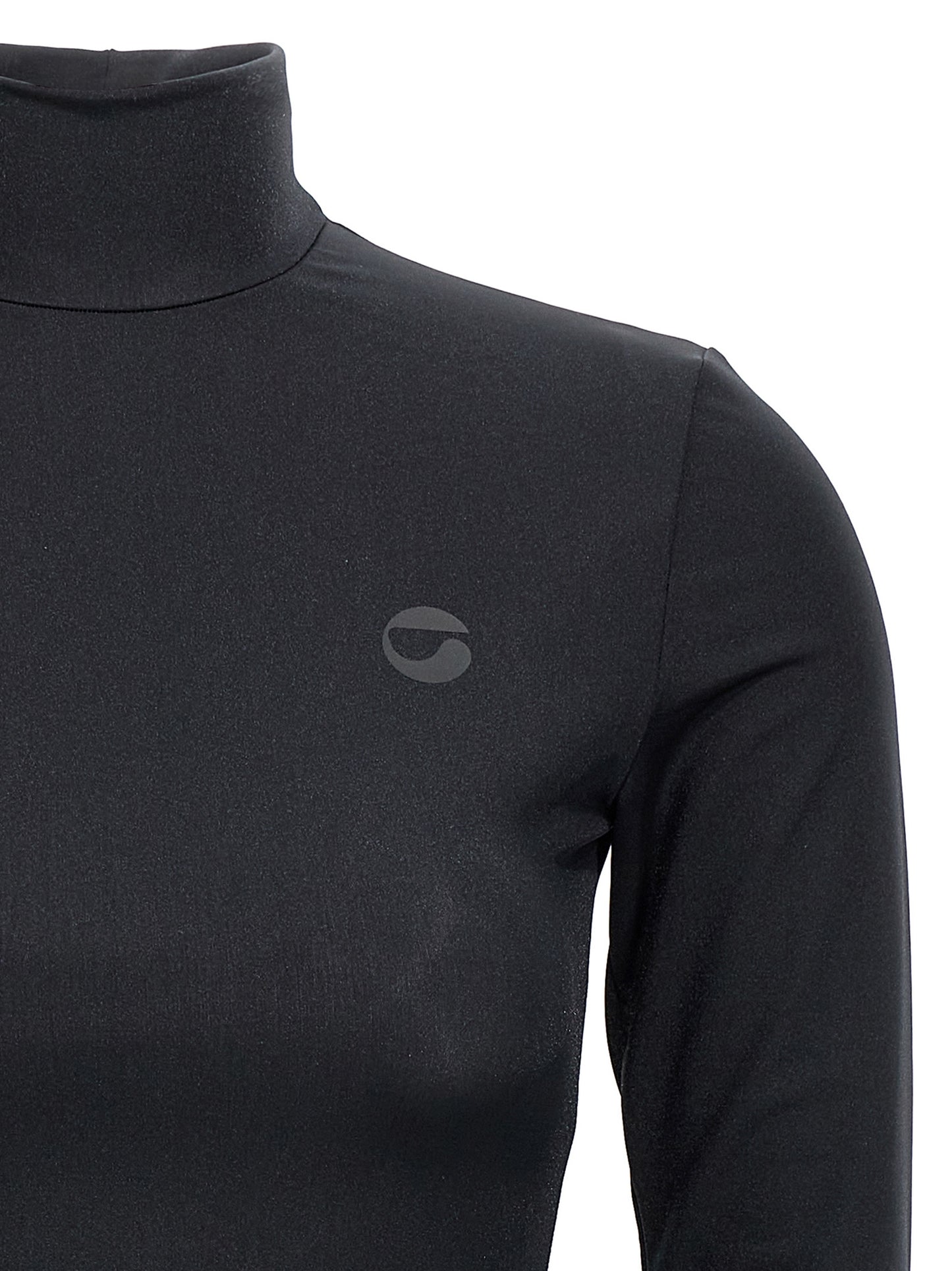 Dress by Coperni for women in polyester black presents a sinuous silhouette, showcasing a sophisticated high-neck neckline and detailed with a sinuous short mini for a refined finish.