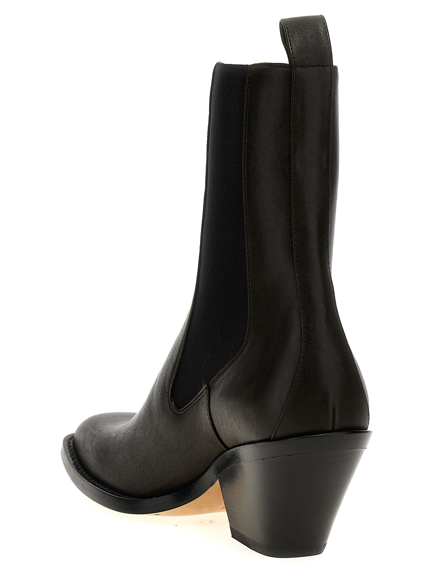 Ankle Chelsea Strap Boots by Khaite for women in bos taurus calfskin leather brown features an high-performance silhouette, showcasing the sophisticated design of the Women's Bos Taurus Calfskin Leather Ankle Chelsea Strap Boots with a and a refined square toe style.