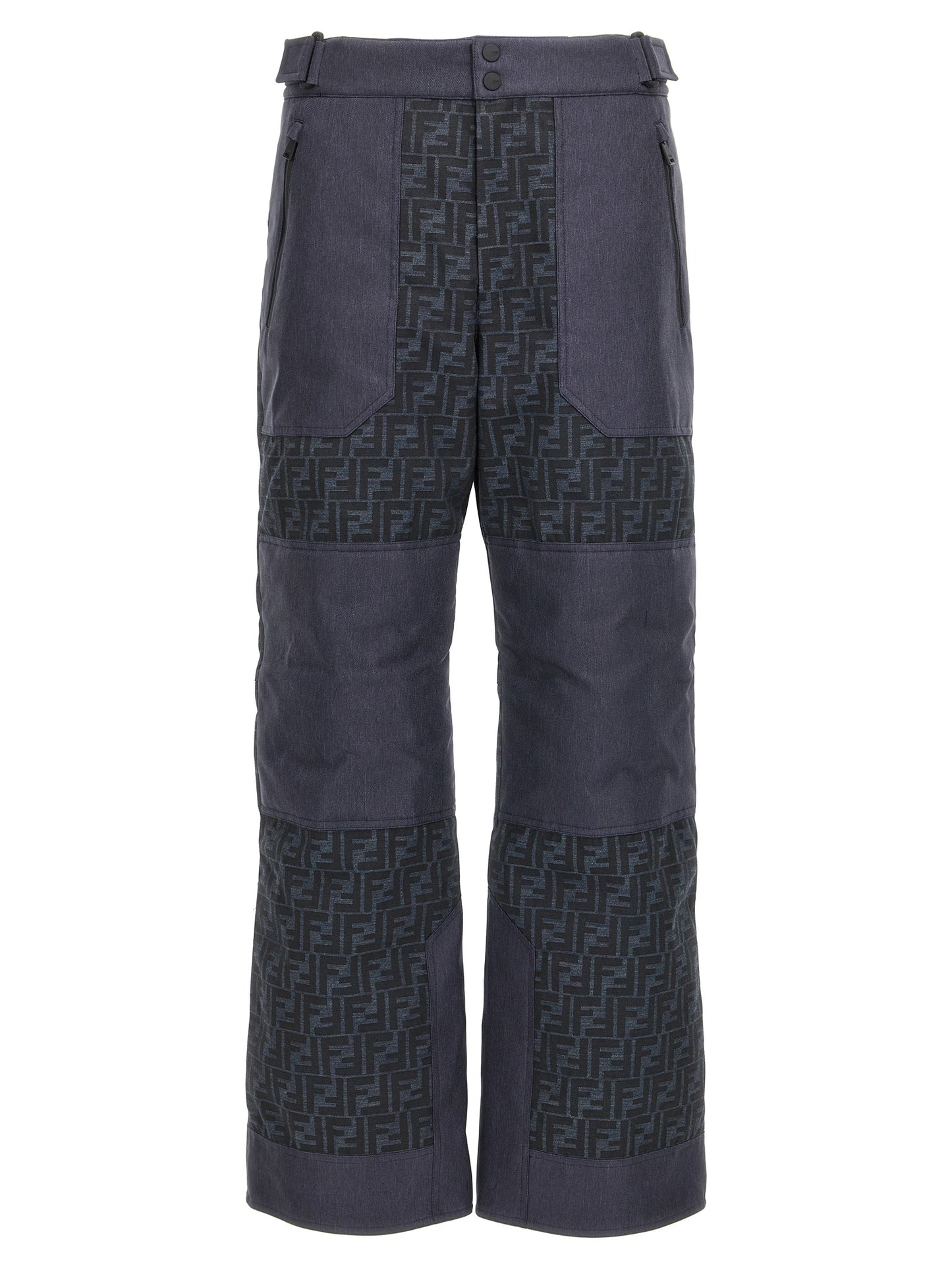Snow-Ski Pants by Fendi for men in polyamide polyester & denim blue & jacquard features a warm silhouette, showcasing high-performance for an elevated look.
