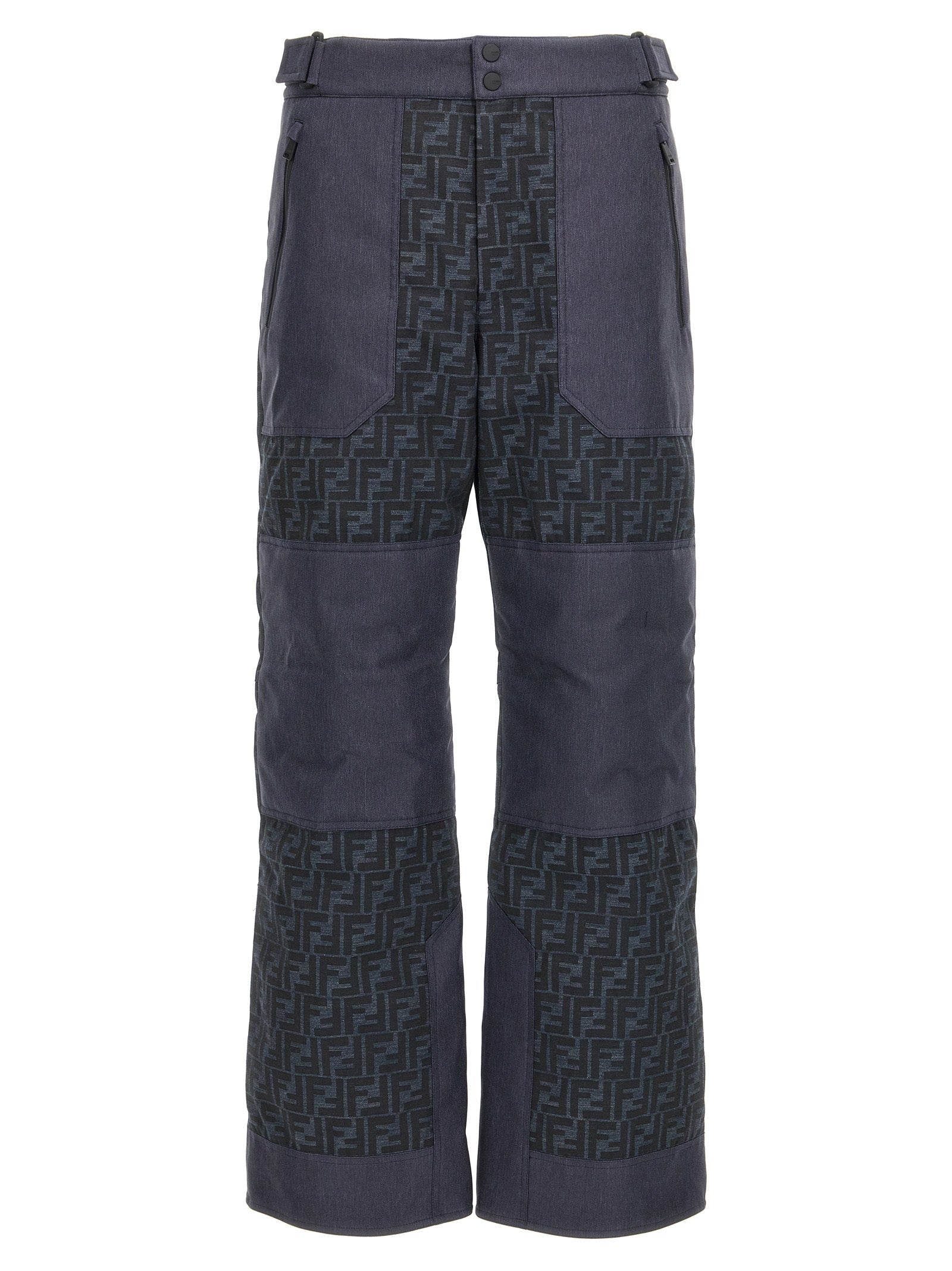 Snow-Ski Pants by Fendi for men in polyamide polyester & denim blue & jacquard features a warm silhouette, showcasing high-performance for an elevated look.