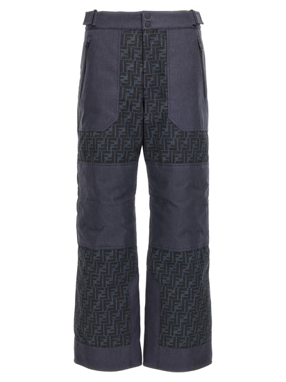 Snow-Ski Pants by Fendi for men in polyamide polyester & denim blue & jacquard features a warm silhouette, showcasing high-performance for an elevated look.
