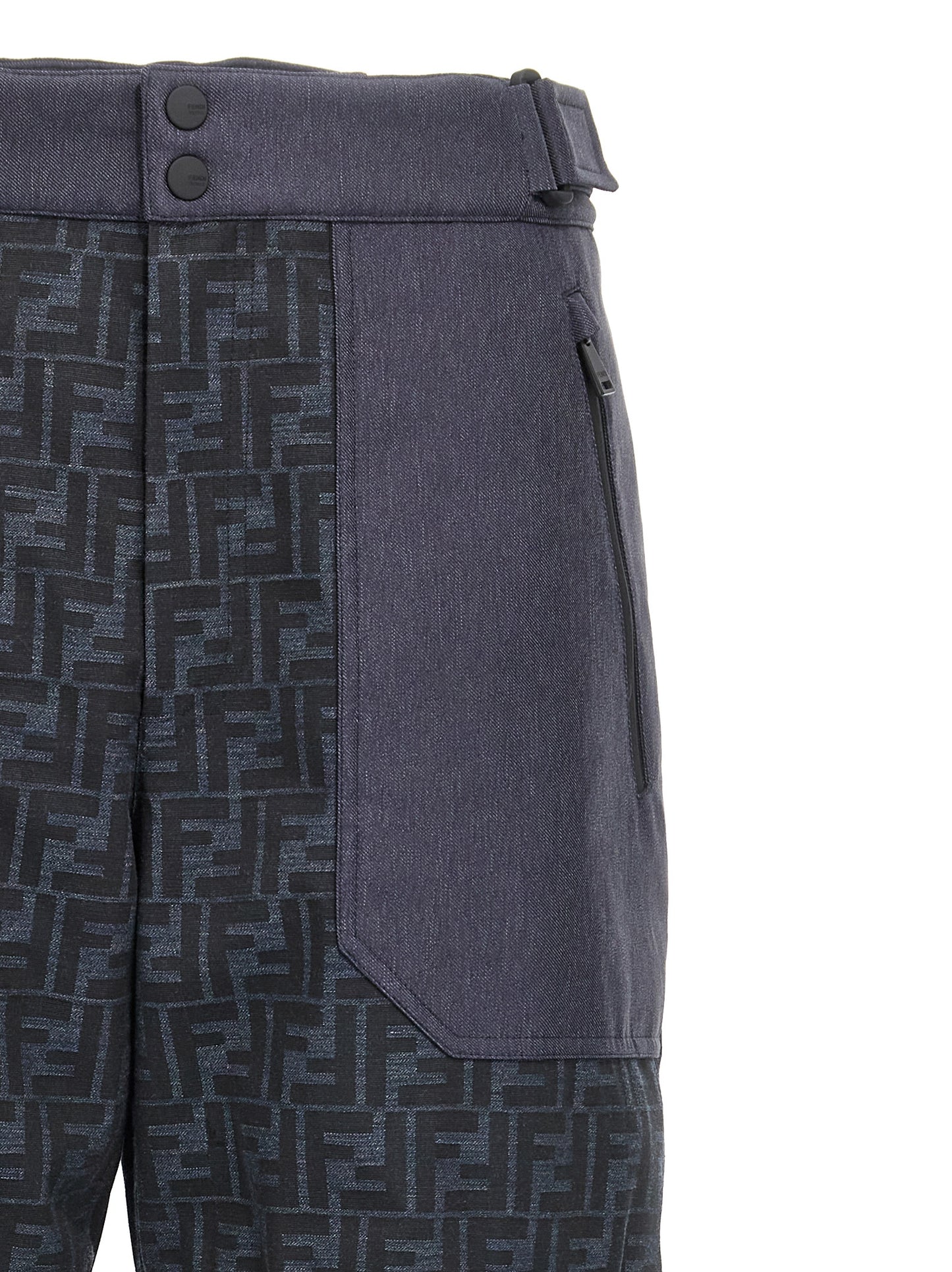 Snow-Ski Pants by Fendi for men in polyamide polyester & denim blue & jacquard features an alpine resort ready silhouette, showcasing advanced for premium cold-weather performance.