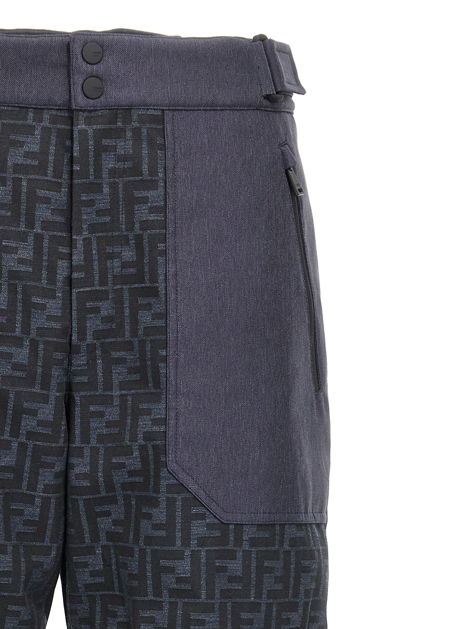 Snow-Ski Pants by Fendi for men in polyamide polyester & denim blue & jacquard features an alpine resort ready silhouette, showcasing advanced for premium cold-weather performance.