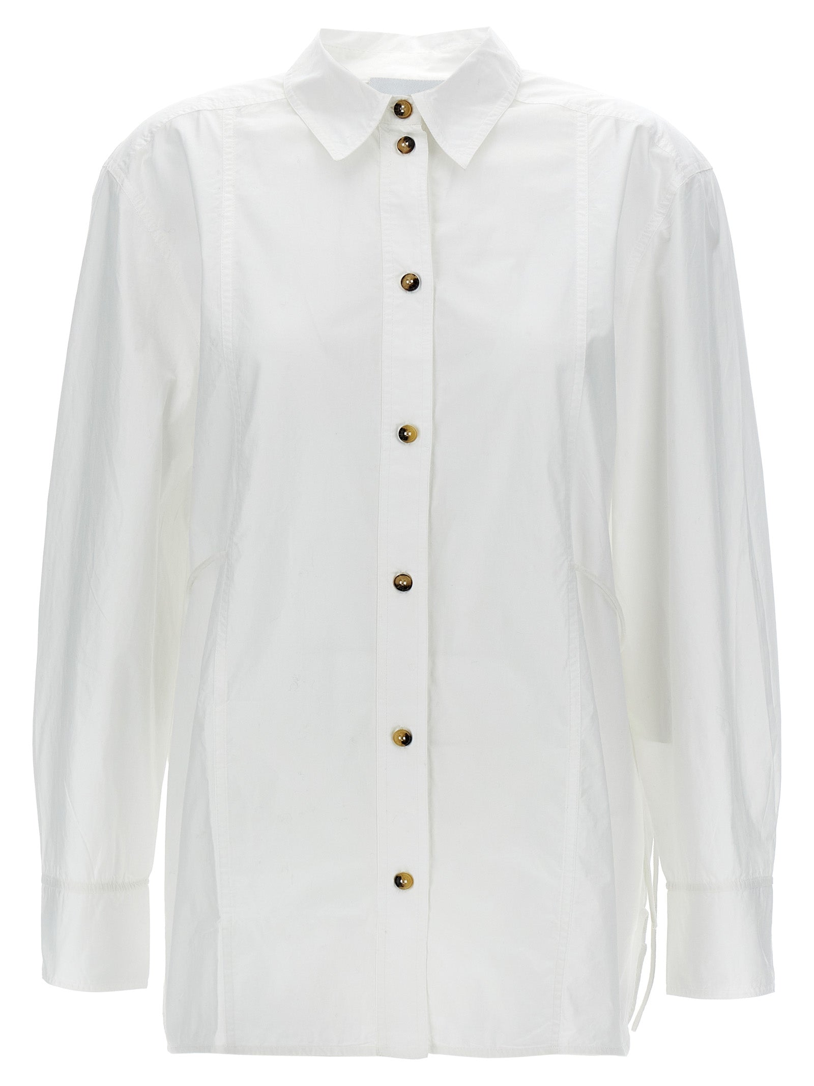 Blouse by Ganni for women in organic cotton white features an architectural silhouette with a refined and elegant for a architectural look.