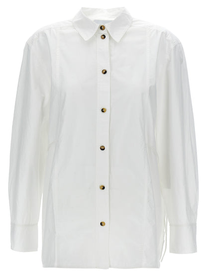 Blouse by Ganni for women in organic cotton white features an architectural silhouette with a refined and elegant for a architectural look.