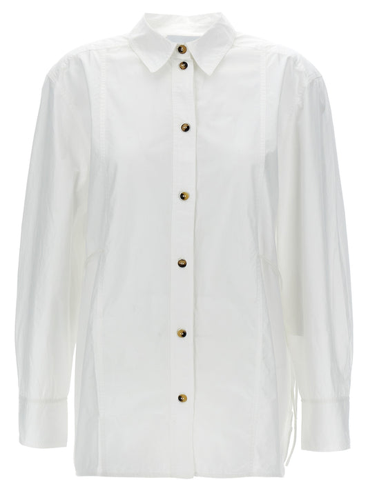 Blouse by Ganni for women in organic cotton white features an architectural silhouette with a refined and elegant for a architectural look.