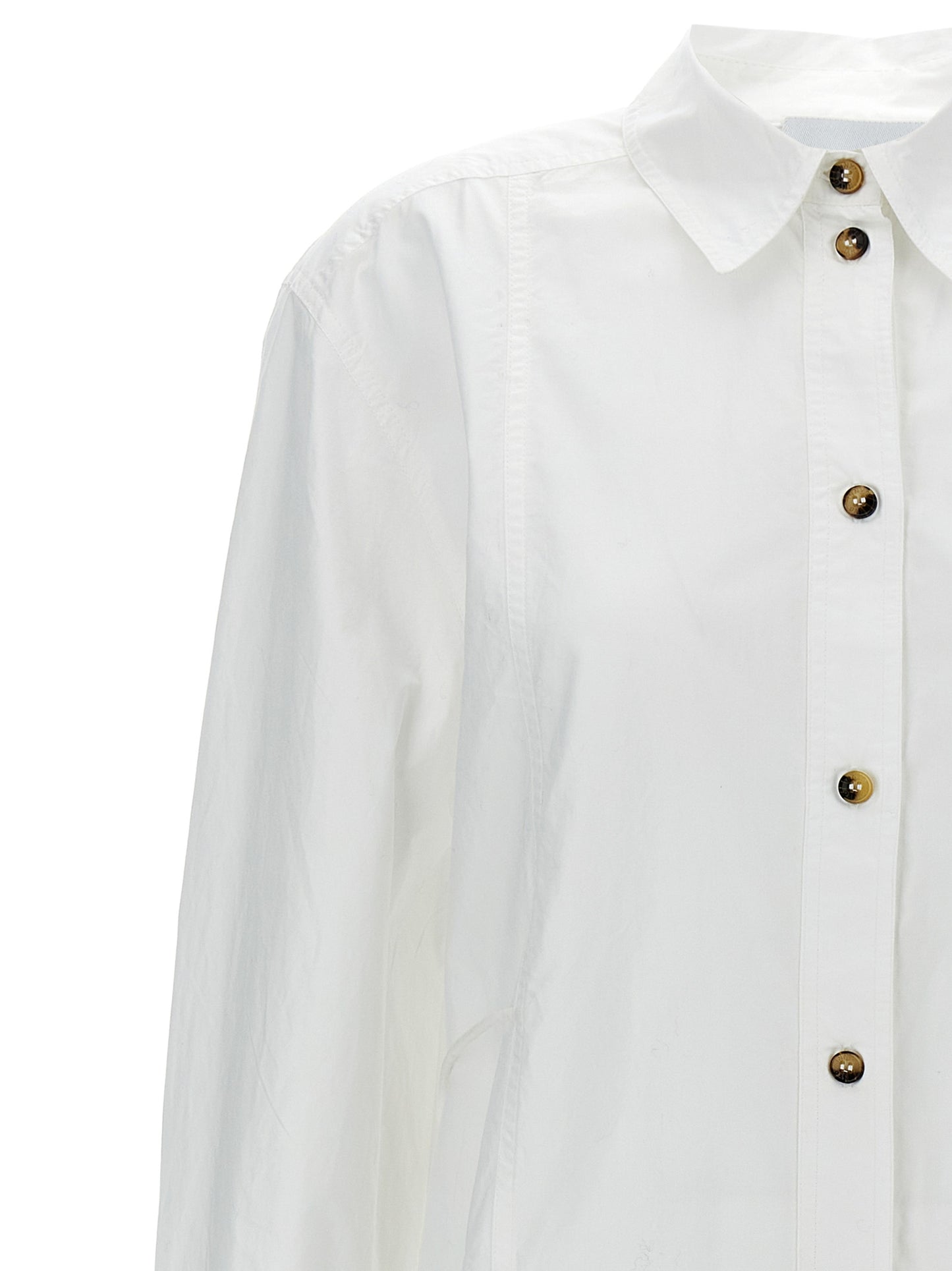 Blouse by Ganni for women in organic cotton white showcases a sleek silhouette, elegantly detailed with a sleek and for a sleek finish.