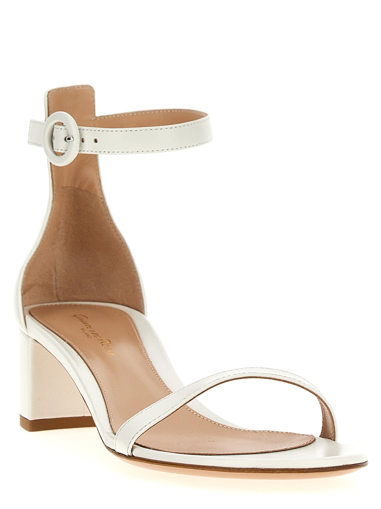 Flat Ankle Strap Sandals by Gianvito Rossi for women in leather and white presents a captivating silhouette, showcasing the signature style of the Women's Leather Flat Ankle Strap Sandals with a captivating flat and captivating .