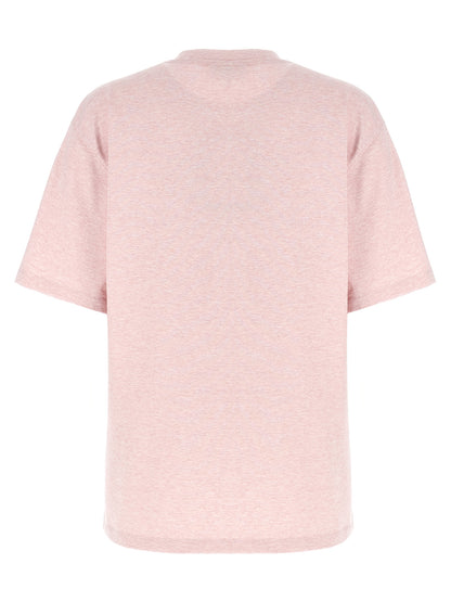 Activewear T-Shirt by Ganni for women in organic cotton & rhinestone multicolor & pink features an athletic silhouette with sleeves and a crew neckline neckline, enhanced by high-performance .