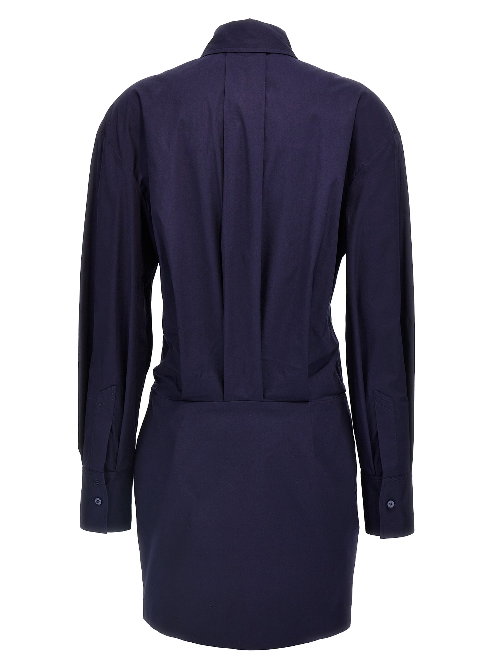 Dress by The Attico for women in stretch cotton blue showcases a striking silhouette, elegantly detailed with a , refined , and a striking short mini for a striking finish.