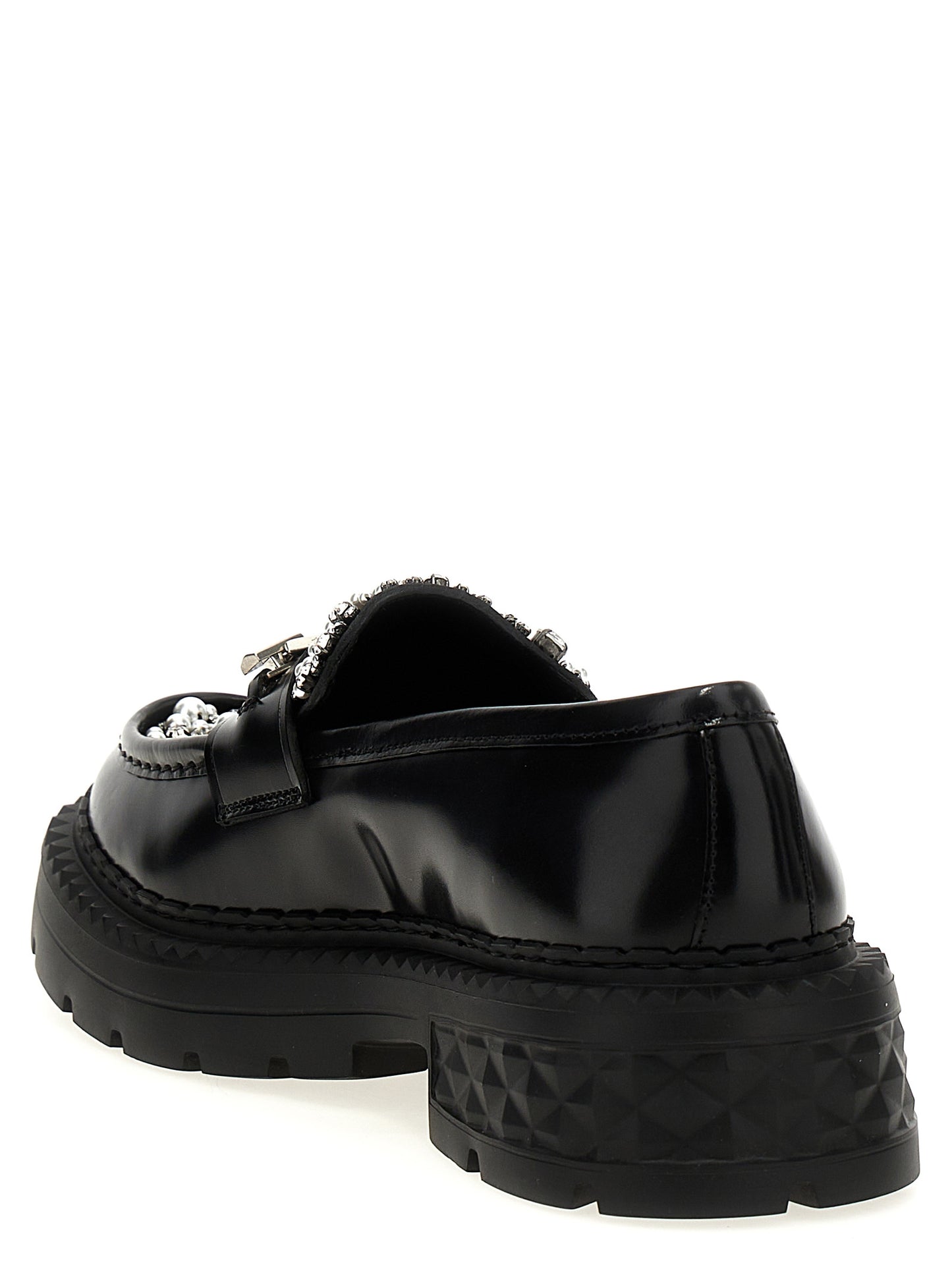 Flat Loafer Slip-On Shoes by Jimmy Choo for women in calf & lamb leather black features an dynamic silhouette from the Women's Calf & Lamb Leather Flat Loafer Slip-On Shoes collection, defined by a dynamic and flat for a dynamic look.