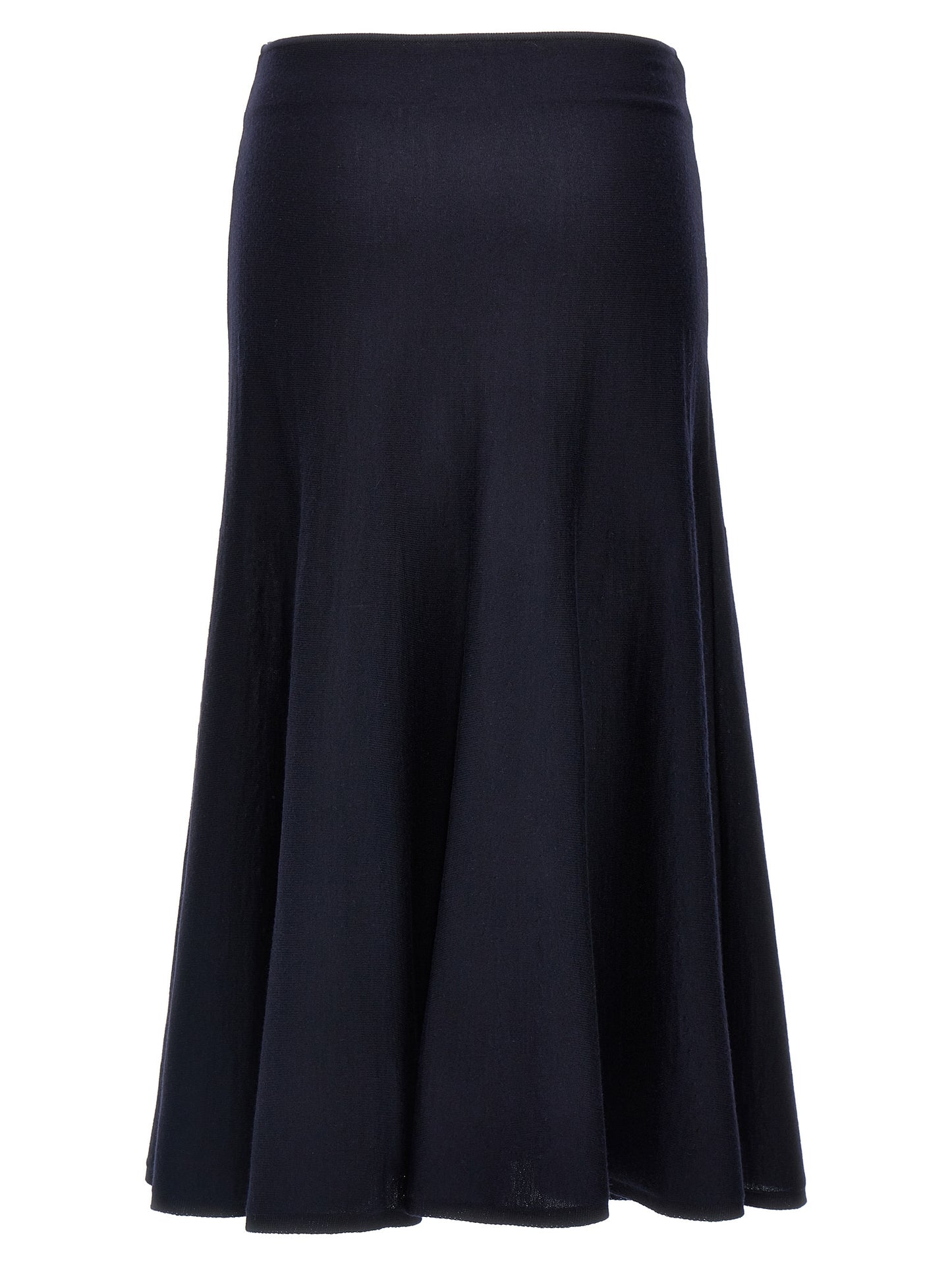 Skirt by Khaite for women in polyamide wool blue features a captivating silhouette, showcasing the captivating 9 To 5 Women's Polyamide Wool Midi Skirt design with a sophisticated midi for a captivating look.