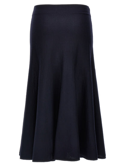 Skirt by Khaite for women in polyamide wool blue features a captivating silhouette, showcasing the captivating 9 To 5 Women's Polyamide Wool Midi Skirt design with a sophisticated midi for a captivating look.