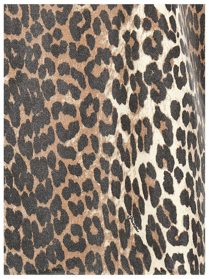 Dress by Ganni for women in stretch organic cotton denim multicolor, leopard-print & print features an sultry silhouette defined by a and , falling to an sultry short mini for a sultry look.