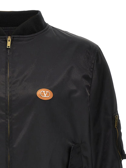Bomber Jacket by Valentino Garavani for men in polyamide leather black features a city-ready silhouette, detailed with pockets and a city-ready .