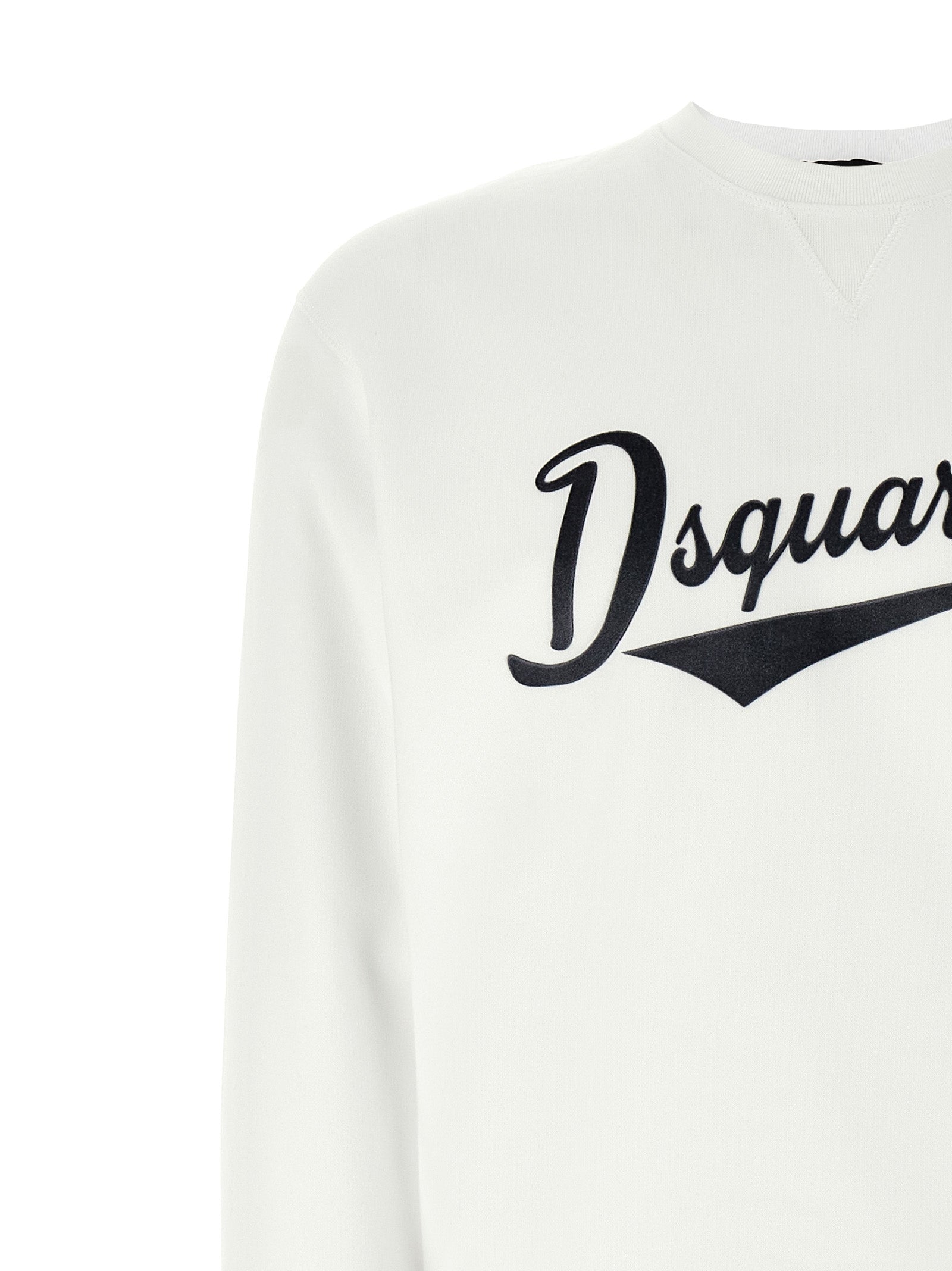 Sweatshirt by Dsquared² for men in velvet cotton white features an exquisite silhouette, showcasing and crew neckline details for a exquisite look.