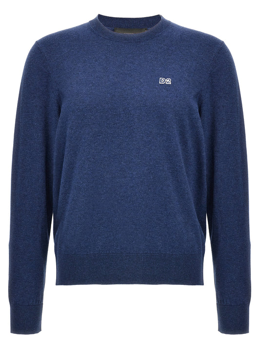 Cardigan by Dsquared² for men in cotton blue showcases a captivating silhouette, artfully detailed with a captivating and crew neckline for a truly sophisticated captivating look.