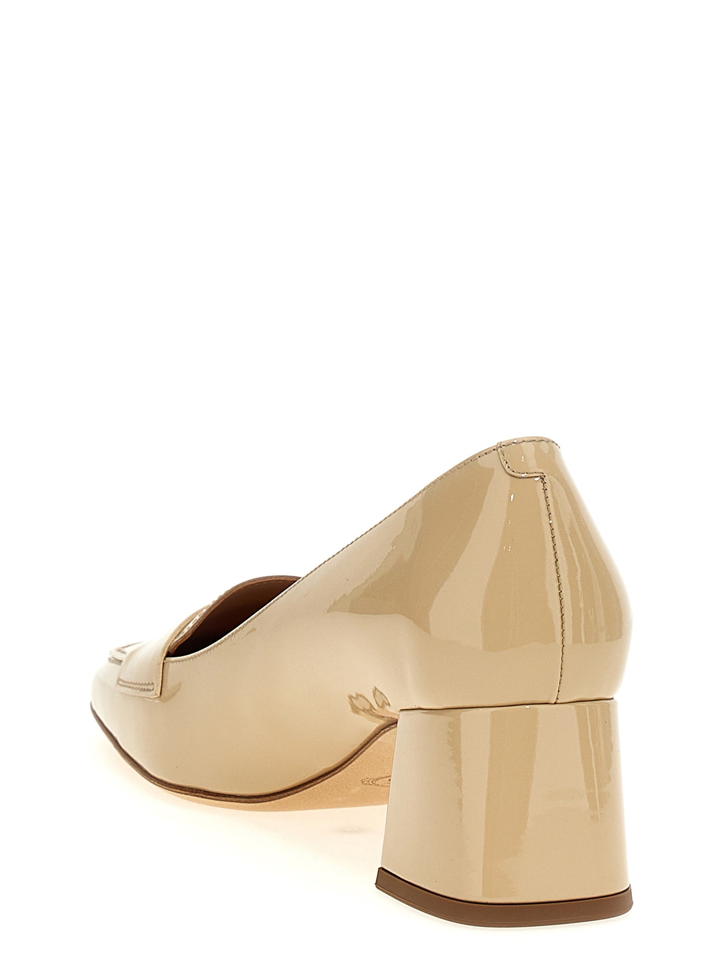 Tod's Women's Patent Calfskin Leather Mid-Heel Pumps Heels - Beige