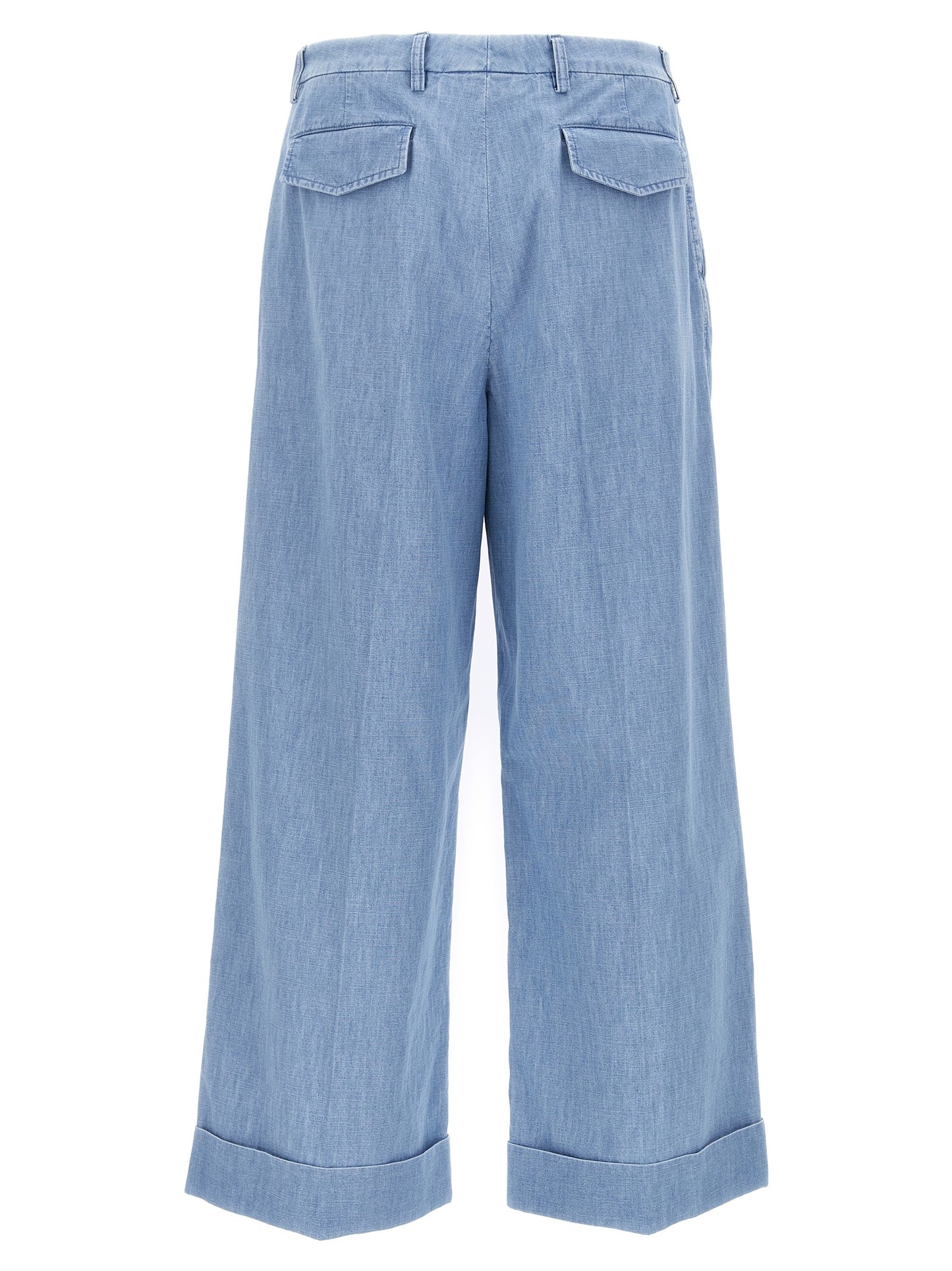 Jeans by Valentino Garavani for men in denim cotton blue presents a tailored silhouette, showcasing a tailored wide and long cut with a refined high rise for a truly tailored aesthetic.