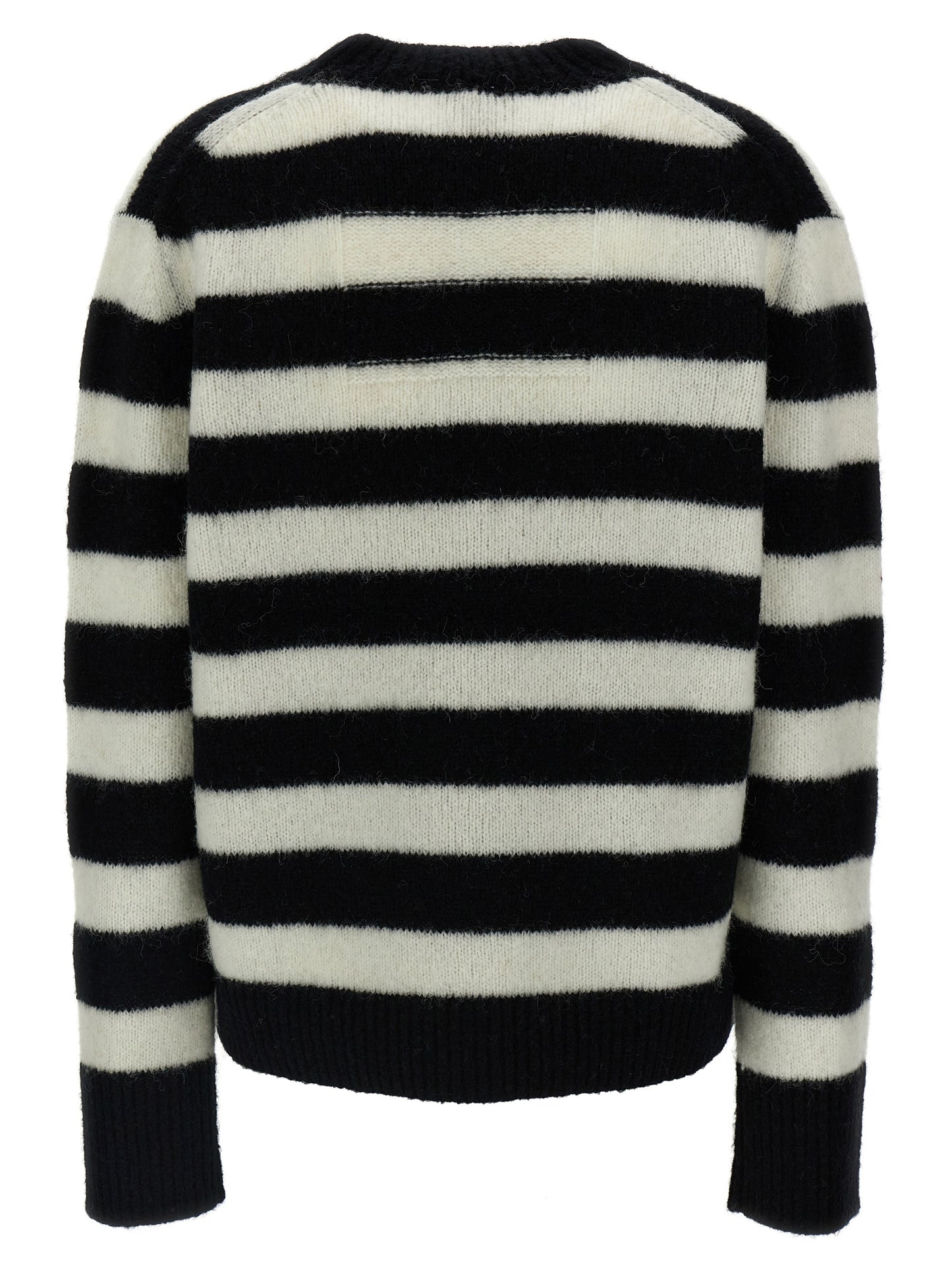 Cardigan by Marc Jacobs for women in alpaca wool bicolour, black, white & striped features an crisp silhouette, showcasing a sophisticated crew neckline and detail for a truly crisp finish.