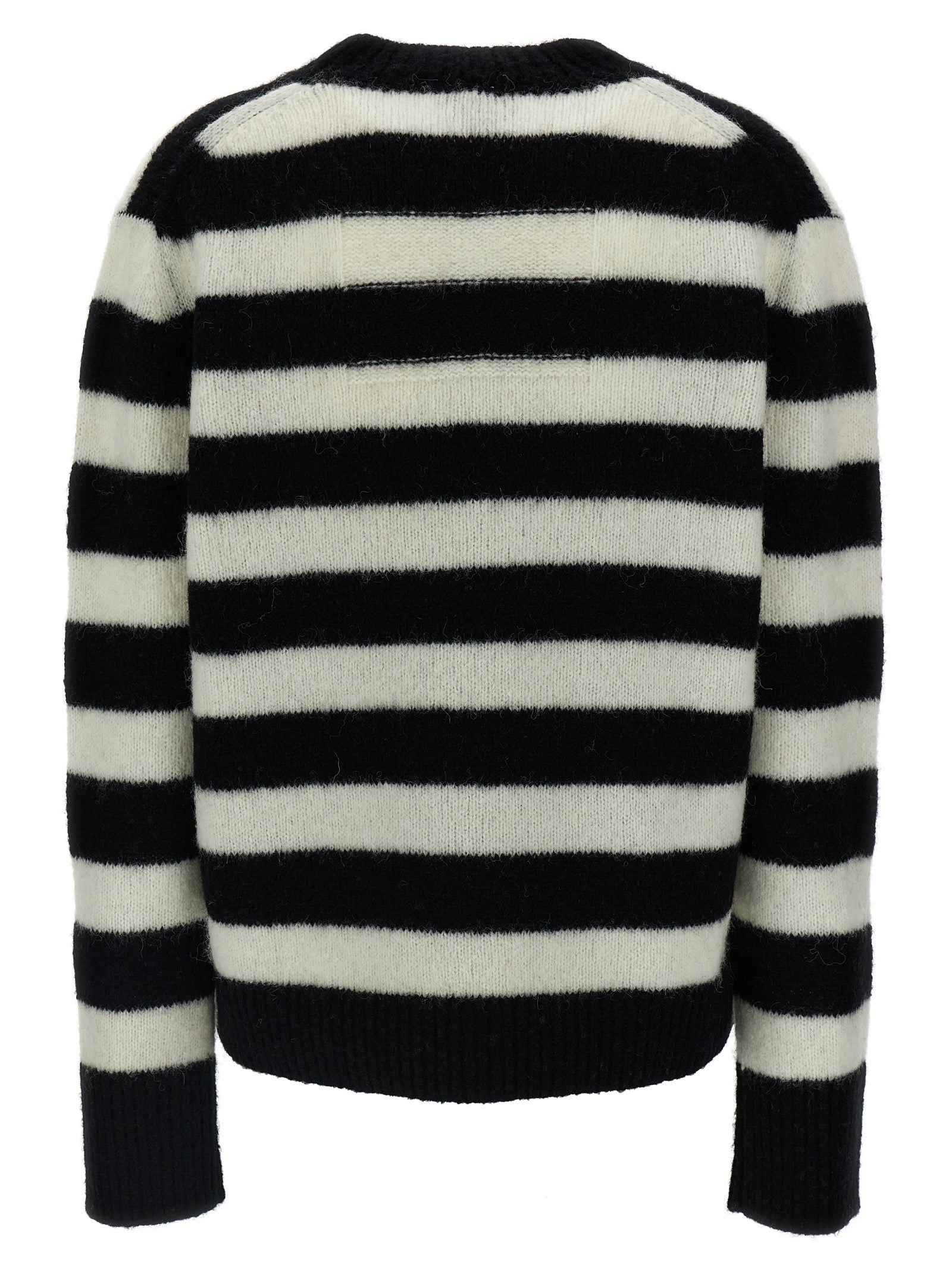 Cardigan by Marc Jacobs for women in alpaca wool bicolour, black, white & striped features an crisp silhouette, showcasing a sophisticated crew neckline and detail for a truly crisp finish.