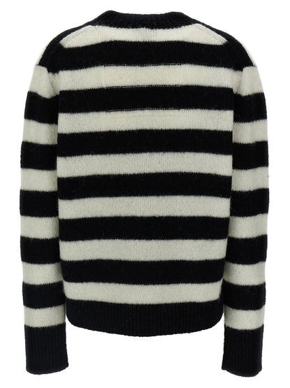Cardigan by Marc Jacobs for women in alpaca wool bicolour, black, white & striped features an crisp silhouette, showcasing a sophisticated crew neckline and detail for a truly crisp finish.