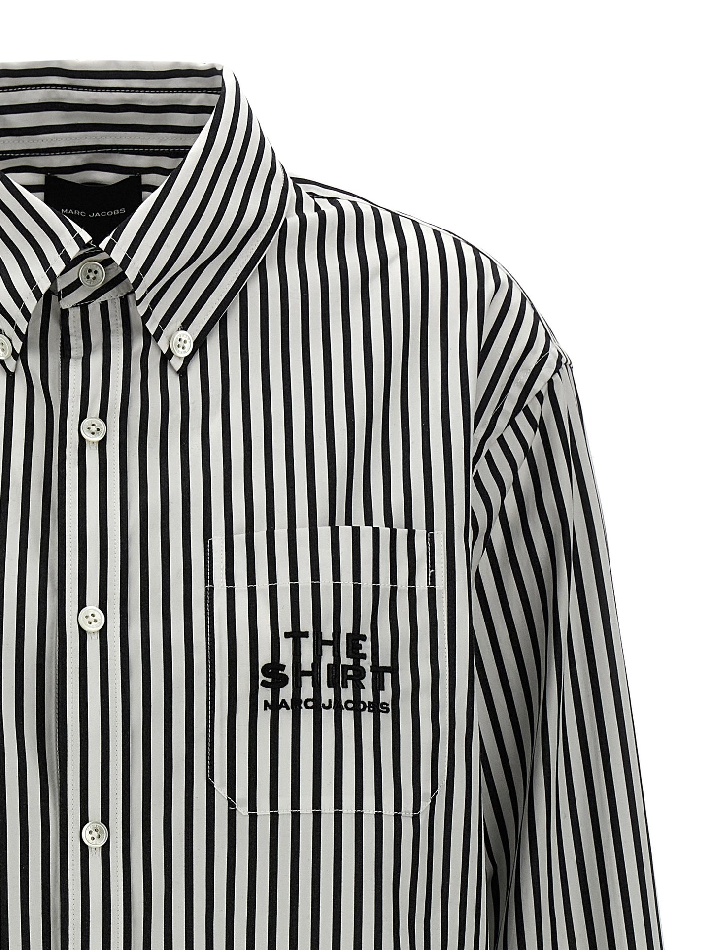 Blouse by Marc Jacobs for women in cotton bicolour, black, white & striped features an architectural silhouette with a refined and elegant for a architectural look.